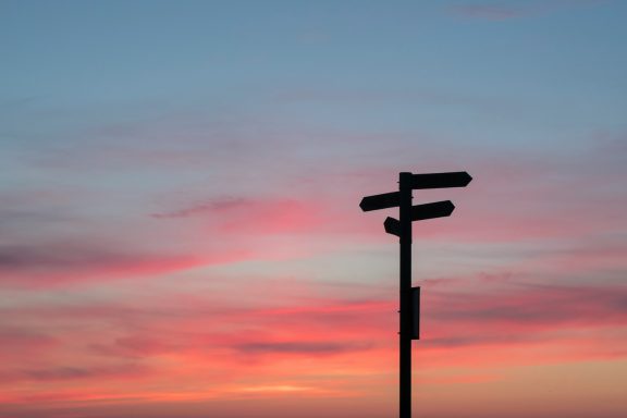 finger sign in front of a pink sky